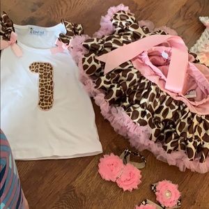 1st birthday outfit with headband and feet bands